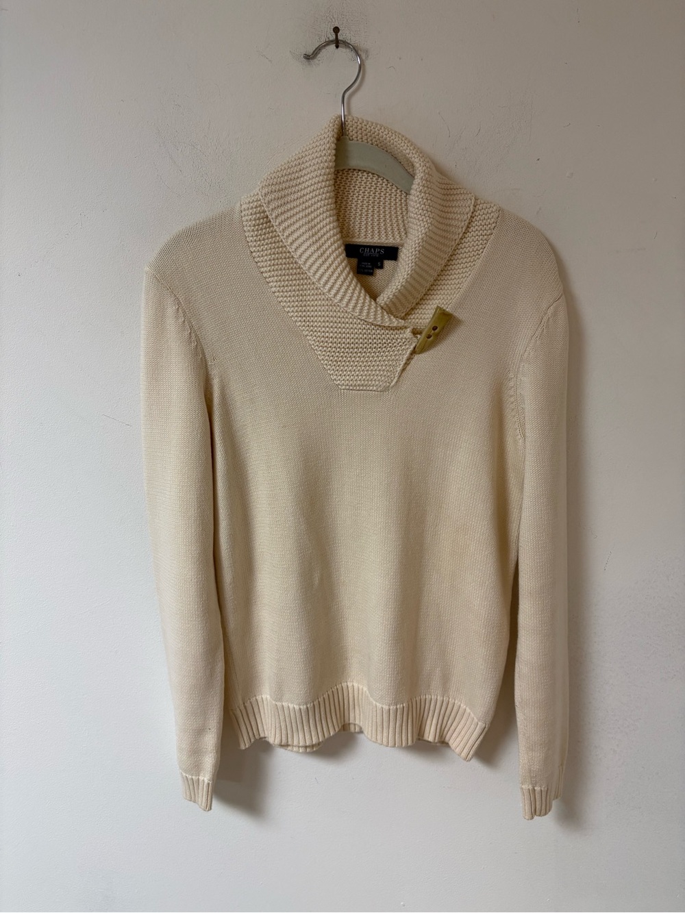 Chaps Womens Cream Shawl Collar Button Sweater Small